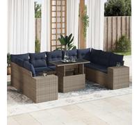 QJBSAVVA Salon de jardin 10 pièces - Canapé d'angle en polyrotin gris avec espace de rangement - 55 x 62 x 69 cm - Résistant aux UV - Design moderne pour balcon, terrasse, jardin