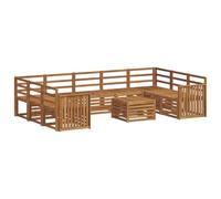 QJBSAVVA Salon de Jardin 10 Pièces en Bois d'Acacia Massif, Ensemble Canapé Modulable d'Extérieur avec Table Basse pour Terrasse, Balcon, Patio et Jardin, Ton Naturel