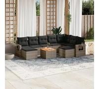 QJBSAVVA Salon de jardin 10 pièces - En polyrotin - Gris - Module d'angle central et canapé - 55 x 55 cm - Avec table en bois d'acacia de 55 x 55 x 37 cm et boîtes de rangement pour balcon, terrasse