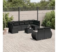 QJBSAVVA Salon de jardin 10 pièces - En polyrotin - Noir - Avec module central - Table basse - Coussins amovibles - Modulaire - Résistant aux intempéries - Pour terrasse, balcon et cour