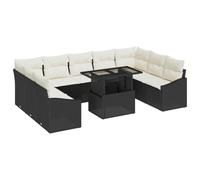 QJBSAVVA Salon de Jardin 10 Pièces, Ensemble Canapé de Jardin Modulable en Polyrotin avec Coussins, Mobilier Extérieur pour Terrasse et Cour, Table et Assises, Noir et Crème