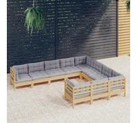 QJBSAVVA Salon de jardin 10 pièces - Gris - 63,5 x 63,5 x 62,5 cm - En pin massif - Modulaire - Pour petits balcons - Ensemble de meubles de terrasse