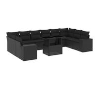 QJBSAVVA Salon de Jardin 11 Pcs Canapé Modulaire Résine Tressée Noir | Cet ensemble modulaire noir avec table réglable en hauteur sublime votre terrasse, jardin ou grand balcon.