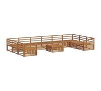 QJBSAVVA Salon de Jardin 11 Pièces en Bois d'Acacia Massif, Ensemble de Canapé d'Extérieur Modulable avec Table et Assises pour Terrasse, Balcon et Cour, Couleur Naturelle