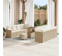 QJBSAVVA Salon de jardin 11 pièces en rotin synthétique - Beige - 90 x 55 x 71 cm - Modulaire - Résistant aux UV - Canapés ergonomiques avec table pour terrasse, balcon ou jardin