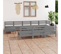 QJBSAVVA Salon de jardin 11 pièces - Gris en pin massif - 63,5 x 63,5 cm - Design à palette - Mobilier de balcon modulaire - Résistant aux intempéries - Pour terrasse, jardin et petits balcons