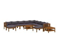 QJBSAVVA Salon de Jardin 12 Pcs Canapé Modulaire en Bois d'Acacia Massif | Ensemble de sièges modulables avec coussins gris foncé pour aménager votre terrasse ou grand balcon.