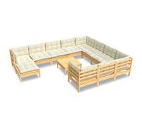QJBSAVVA Salon de Jardin 12 pcs en Pin Massif avec Coussins | Ensemble modulable en pin massif pour terrasse et jardin, idéal pour créer un espace de détente personnalisé.