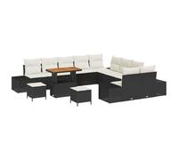 QJBSAVVA Salon de Jardin 13 Pcs Polyrotin Noir avec Table Réglable | Ensemble modulaire 12 places pour terrasse et jardin avec table convertible café/dîner et coussins déhoussables.