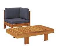 QJBSAVVA Salon de Jardin 2 Pièces en Bois d'Acacia Massif, Ensemble avec Canapé d'angle Extérieur, Table Basse et Coussins Gris Foncé pour Balcon et Terrasse