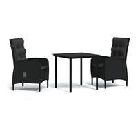 QJBSAVVA Salon de Jardin 3 Pcs Table 80x80cm et 2 Chaises Résine Noir | Ce mobilier pour terrasse et balcon comprend une table en verre et deux fauteuils avec coussins d'assise de 4 cm.