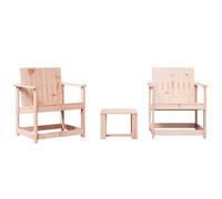 QJBSAVVA Salon de Jardin 3 Pièces en Bois de Douglas Massif - Ensemble de Mobilier de Terrasse avec 2 Fauteuils et 1 Table Basse pour Jardin et Patio - Design à Lattes Durable