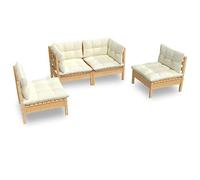 QJBSAVVA Salon de Jardin 4 Pcs Bois de Pin Massif avec Coussins Crème | Mobilier modulable pour votre terrasse ou balcon, conçu pour créer un espace de détente convivial en plein air.