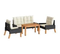 QJBSAVVA Salon de Jardin 4 Pcs, Résine Tressée et Bois d'Acacia | Ensemble de sièges pour terrasse, balcon et arrière-cour avec coussins d'assise et dossier rembourrés.