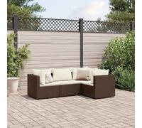 QJBSAVVA Salon de jardin 4 pièces - Marron - En polyrotin - 63 x 63 x 57,5 cm - Résistant aux UV - Avec coussins blanc crème - Robuste et modulable - Pour petit balcon, terrasse ou jardin