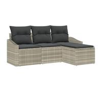QJBSAVVA Salon de jardin 4 places en polyrotin - Ensemble modulaire avec compartiment de rangement et coussins - Salon de jardin pour terrasse et balcon - Gris clair - 4 pièces avec pouf