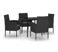 QJBSAVVA Salon de Jardin 5 Pcs avec Table 80x80cm et 4 Chaises | Mobilier de terrasse comprenant une table en verre lisse et quatre fauteuils en résine tressée avec coussins amovibles.