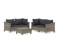 QJBSAVVA Salon de Jardin 5 Pcs Résine Tressée Canapé Modulaire Gris | Ensemble canapé modulable en rotin poly et acier pour aménager votre terrasse ou jardin avec confort.