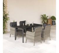 QJBSAVVA Salon de jardin 5 pièces 160 x 80 x 74 cm en polyrotin avec plateau en verre et quatre chaises gris anthracite - Ensemble de meubles de jardin pour balcon, terrasse, camping
