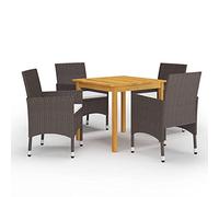 QJBSAVVA Salon de jardin 5 pièces en bois d'acacia et rotin PE résistant aux intempéries - 85 x 85 x 74 cm - Design chaises pliantes - Salon confortable pour balcon, terrasse et petit jardin