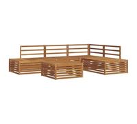 QJBSAVVA Salon de Jardin 5 Pièces en Bois d'Acacia Massif, Ensemble de Canapés Modulables de Terrasse avec Table Basse, Mobilier Extérieur pour Balcon et Cour, Couleur Naturelle