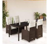QJBSAVVA Salon de jardin 5 pièces en polyrotin avec dossier pliable - Marron - 54,5 x 58,5 x 92 cm - Empilable - Pour balcon, terrasse et petits jardins