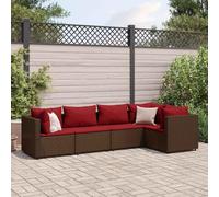 QJBSAVVA Salon de jardin 5 pièces - En polyrotin marron - 63 x 63 x 57,5 cm - Avec coussins à la cannelle - Modulable - Résistant aux intempéries - Pour petits balcons, terrasses, jardins