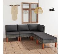 QJBSAVVA Salon de jardin 5 pièces en rotin gris anthracite 60,5 x 64,5 x 67 cm en acier revêtu par pulvérisation Eucalyptus massif Meuble d'extérieur peu encombrant pour balcon, terrasse, jardin