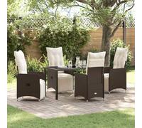 QJBSAVVA Salon de jardin 5 pièces en rotin marron 140 x 70 cm avec dossier inclinable et polyrotin résistant aux intempéries - Ensemble de meubles de balcon modernes pour jardin, terrasse et petits