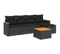 QJBSAVVA Salon de Jardin 6 Pcs Canapé Extérieur Résine Tressée Noir | Ce salon modulable avec table en bois d'acacia et coussins lavables est idéal pour votre terrasse ou patio.