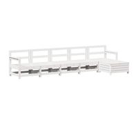 QJBSAVVA Salon de Jardin 6 Pcs en Bois de Pin Massif Blanc | Ensemble de canapés modulables en bois pour terrasse et jardin, conçu pour créer un espace détente personnalisé.