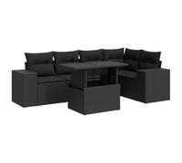 QJBSAVVA Salon de Jardin 6 Pcs en Résine Tressée avec Table Réglable Noir | Canapé modulable pour terrasse et arrière-cour avec coffre de rangement sous assise et coussins déhoussables lavables.