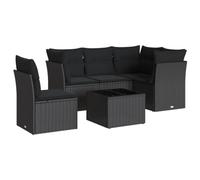 QJBSAVVA Salon de Jardin 6 Pcs Résine Tressée avec Table Verre Noir | Canapé modulable avec coussins denses pour agencer votre terrasse, balcon ou grand jardin selon vos envies.