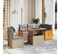 QJBSAVVA Salon de jardin 6 pièces - Beige - 100 x 55 x 73 cm - En polyrotin - Table réglable en hauteur - Housses amovibles - Robuste - Pour petite terrasse, jardin, balcon