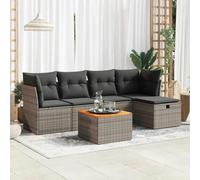 QJBSAVVA Salon de jardin 6 pièces en polyrotin gris - Canapé d'angle - Canapé central - Tabouret - Table 55 x 55 cm - Petit - Peu encombrant - Meubles de balcon pour jardin, terrasse, balcon