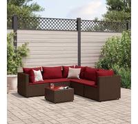 QJBSAVVA Salon de jardin 6 pièces en polyrotin marron 63 x 63 x 57,5 cm avec plateau en verre et coussin à la cannelle - Ensemble de meubles d'extérieur modulaires peu encombrants pour jardin, balcon