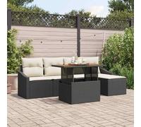 QJBSAVVA Salon de jardin 6 pièces en polyrotin noir de 55 cm de large avec tabouret et table avec espace de rangement modulaire et robuste pour balcon, terrasse et jardin