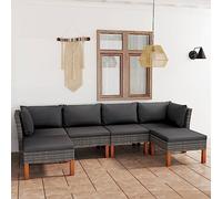 QJBSAVVA Salon de jardin 6 pièces en rotin synthétique gris 60,5 x 64,5 x 67 cm Acier/eucalyptus avec coussins pour balcon, terrasse