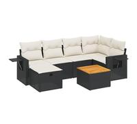 QJBSAVVA Salon de Jardin 7 Pcs Modulaire en Résine Tressée avec Table | Ensemble de canapés modulables et table en bois d'acacia pour aménager votre terrasse, balcon ou arrière-cour.