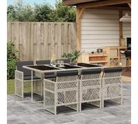 QJBSAVVA Salon de jardin 7 pièces 165 x 106 x 73 cm - Table pliante en polyrotin avec 6 chaises et coussins anthracite - Peu encombrant - Pour balcon, terrasse, jardin