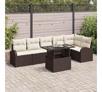 QJBSAVVA Salon de jardin 7 pièces en polyrotin avec coussins amovibles - Marron crème - 100 x 55 x 73 cm - Modulaire - Pour extérieur, balcon, terrasse et petites surfaces