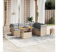 QJBSAVVA Salon de jardin 7 pièces en polyrotin beige 62 x 62 cm pliable salon pour balcon, terrasse et petits jardins