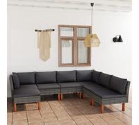 QJBSAVVA Salon de jardin 7 pièces en polyrotin gris anthracite 60,5 x 64,5 x 67 cm Design moderne Bois d'eucalyptus robuste et cadre en acier Ensemble de sièges confortables pour balcon, terrasse