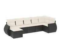 QJBSAVVA Salon de Jardin 7 Pièces en Résine Tressée Noire, Ensemble Canapé d'Extérieur Modulable avec Coussins Crème pour Terrasse, Balcon et Jardin, Mobilier de Repos Confortable