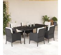 QJBSAVVA Salon de jardin 7 pièces en rotin noir, 200 x 100 x 74 cm, ensemble de balcon rembourré, résistant aux UV