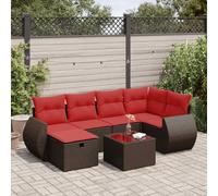 QJBSAVVA Salon de jardin 7 pièces - Marron - En polyrotin - 342 x 199 cm - Avec table et tabouret - Peu encombrant - Pour jardin, balcon, terrasse