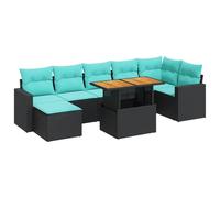 QJBSAVVA Salon de Jardin 8 Pcs en Résine Tressée avec Table Elevable | Ensemble modulable pour terrasse et patio avec rangement sous le siege et pouf polyvalent.