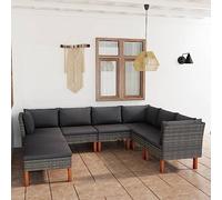 QJBSAVVA Salon de jardin 8 pièces - 60,5 x 64,5 x 67 cm - Anthracite - En polyrotin - Acier/eucalyptus - Pour balcon, terrasse