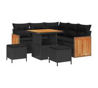 QJBSAVVA Salon de Jardin 8 Pièces en Résine Tressée, Canapés Modulaires avec Coffres de Rangement, Table Réglable en Hauteur et Poufs, Ensemble Extérieur Noir avec Coussins