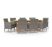QJBSAVVA Salon de Jardin 9 Pcs Table Acacia 8 Fauteuils et Coussins Gris | Idéal pour vos repas sur la terrasse ou dans le jardin, ce grand salon allie élégance et grand confort d'assise.